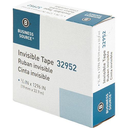 Business Source Invisible Tape Dispenser Refill Roll 36 yd Length x 0.75" Width - 1" Core - Clear - For Mending, Splicing, Holding - 1 Roll (BSN32952)