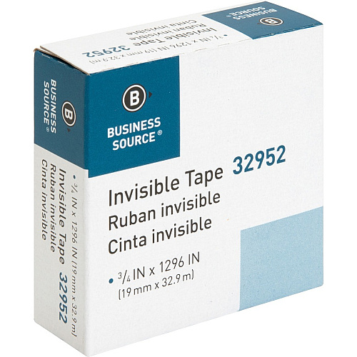 Business Source Invisible Tape Dispenser Refill Roll 36 yd Length x 0.75" Width - 1" Core - Clear - For Mending, Splicing, Holding - 1 Roll (BSN32952)