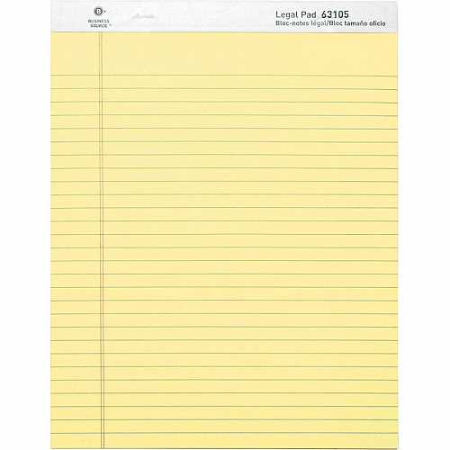 Business Source Micro-Perforated Legal Ruled Pads 50 Sheets - 0.34" Ruled - 16 lb Basis Weight - 8 1/2" x 11 3/4" Sheet Size - Canary Paper - Micro Perforated, Easy Tear, Sturdy Back - 1 Dozen (BSN63105)