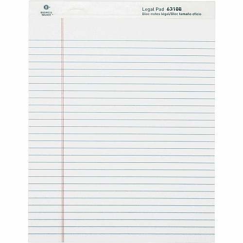 Business Source Micro-Perforated Legal Ruled Pads 50 Sheets - 0.34" Ruled - 16 lb Basis Weight - 8 1/2" x 11 3/4" Sheet Size - White Paper - Micro Perforated, Easy Tear, Sturdy Back - 1 Dozen (BSN63108)
