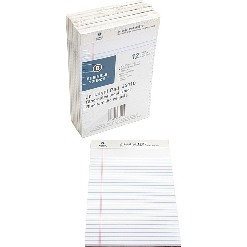 Business Source Writing Pads 50 Sheets - 0.28" Ruled - 16 lb Basis Weight - Jr.Legal - 8" x 5" Sheet Size - White Paper - Micro Perforated, Easy Tear, Sturdy Back - 1 Dozen (BSN63110)