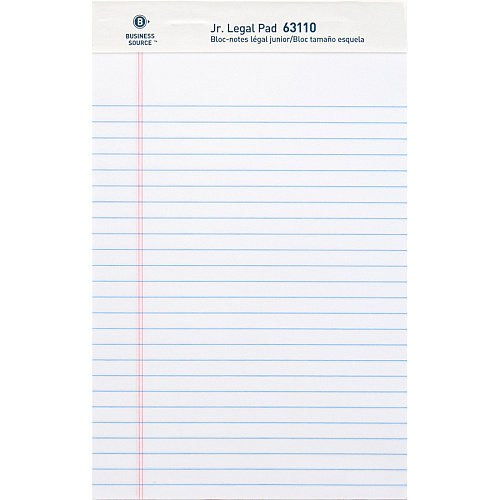 Business Source Writing Pads 50 Sheets - 0.28" Ruled - 16 lb Basis Weight - Jr.Legal - 8" x 5" Sheet Size - White Paper - Micro Perforated, Easy Tear, Sturdy Back - 1 Dozen (BSN63110)