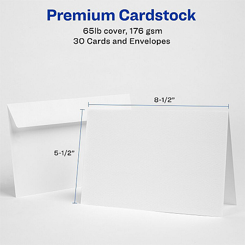 Avery&reg; Half-Fold Greeting Cards, Textured, Uncoated, 5-1/2" x 8-1/2" , 30 Cards (3378) 5 1/2" x 8 1/2" - Textured - Uncoated, Heavyweight - White - 30/Pack - 6 / Carton (03378)