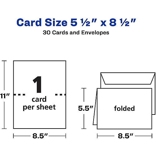 Avery&reg; Half-Fold Greeting Cards, Textured, Uncoated, 5-1/2" x 8-1/2" , 30 Cards (3378) 5 1/2" x 8 1/2" - Textured - Uncoated, Heavyweight - White - 30/Pack - 6 / Carton (03378)