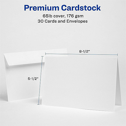 Avery&reg; Half-Fold Greeting Cards, Textured, Uncoated, 5-1/2" x 8-1/2" , 30 Cards (3378) 5 1/2" x 8 1/2" - Textured - Uncoated, Heavyweight - White - 30/Pack - 6 / Carton (03378)
