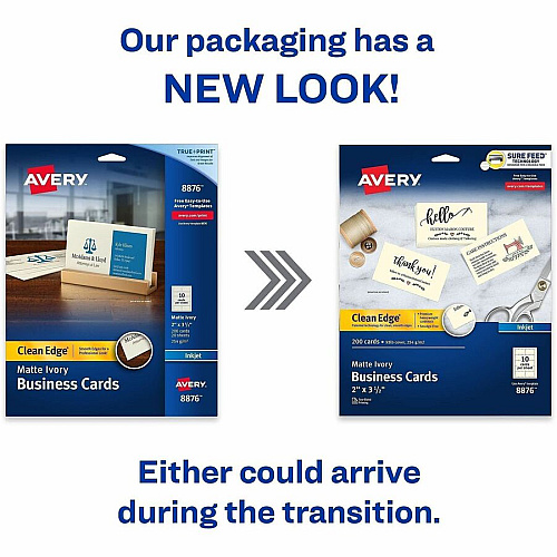 Avery&reg; Clean Edge Business Cards, 2" x 3.5" , Ivory, 200 90 Brightness - 2" x 3 1/2" - 93 lb Basis Weight - 254 g/m² Grammage - Matte - Heavyweight, Perforated, Smooth Edge, Double-sided, Double-sided, Smudge-free, Jam-free, Printable, Av (08876)