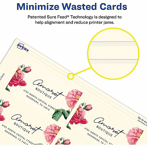Avery&reg; Clean Edge Business Cards, 2" x 3.5" , Ivory, 200 90 Brightness - 2" x 3 1/2" - 93 lb Basis Weight - 254 g/m² Grammage - Matte - Heavyweight, Perforated, Smooth Edge, Double-sided, Double-sided, Smudge-free, Jam-free, Printable, Av (08876)