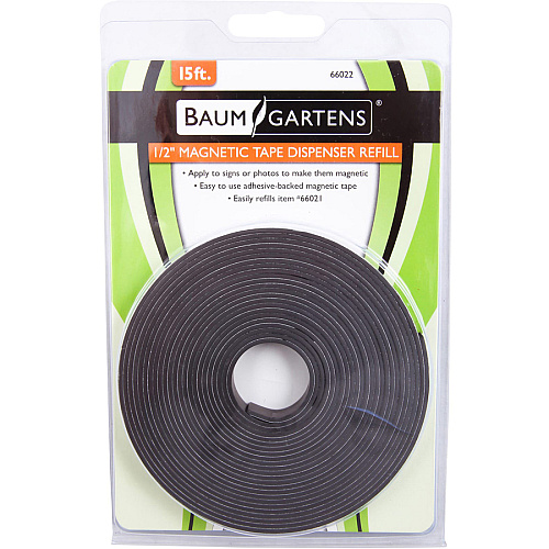 Baumgartens Zeus Magnetic Tape Refill 15 ft Length x 0.50" Width - Black - Adhesive Backing - Dispenser Included - Cutter Edge Dispenser - For Calendar, Mount Picture/Poster, Sign, Photo, Art, Crafting, Project, Picture, Business Card, Office, Roo (66022)