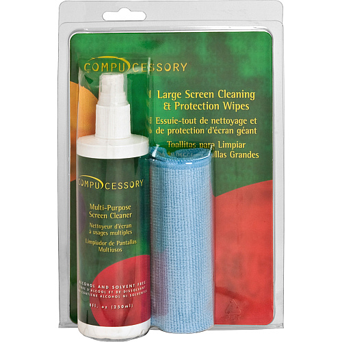 Compucessory LCD/Plasma Screen Cleaner with Cloth For Display Screen - 8 fl oz - Alcohol-free - 1 Kit - Green (56268)