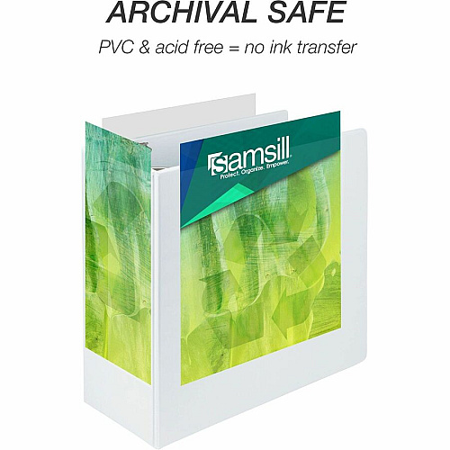 Samsill Earth's Choice Plant-based Durable View Binder 5" Binder Capacity - Letter - 8 1/2" x 11" Sheet Size - 1070 Sheet Capacity - Fastener(s): D-Ring - Pocket(s): 2 - Plastic, Chipboard - White - 1.76 lb - Recycled - Archival-safe, Clear Overla (16907)