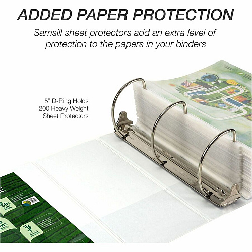 Samsill Earth's Choice Plant-based Durable View Binder 5" Binder Capacity - Letter - 8 1/2" x 11" Sheet Size - 1070 Sheet Capacity - Fastener(s): D-Ring - Pocket(s): 2 - Plastic, Chipboard - White - 1.76 lb - Recycled - Archival-safe, Clear Overla (16907)