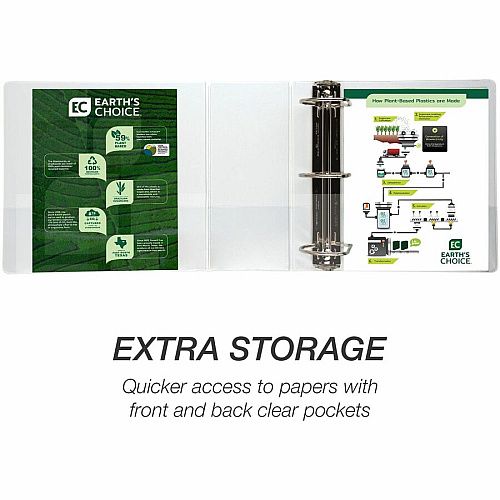 Samsill Earth's Choice Plant-based Durable View Binder 5" Binder Capacity - Letter - 8 1/2" x 11" Sheet Size - 1070 Sheet Capacity - Fastener(s): D-Ring - Pocket(s): 2 - Plastic, Chipboard - White - 1.76 lb - Recycled - Archival-safe, Clear Overla (16907)