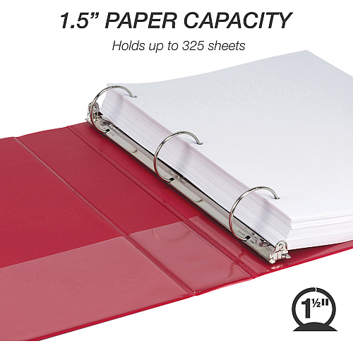 Samsill Economy 1-1/2" Round Ring View Binders 1 1/2" Binder Capacity - Letter - 8 1/2" x 11" Sheet Size - 350 Sheet Capacity - 3 x Round Ring Fastener(s) - 2 Internal Pocket(s) - Polypropylene, Chipboard - Red - 14.72 oz - Recycled - Exposed Rive (18553)