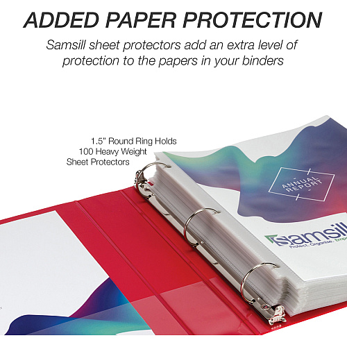 Samsill Economy 1-1/2" Round Ring View Binders 1 1/2" Binder Capacity - Letter - 8 1/2" x 11" Sheet Size - 350 Sheet Capacity - 3 x Round Ring Fastener(s) - 2 Internal Pocket(s) - Polypropylene, Chipboard - Red - 14.72 oz - Recycled - Exposed Rive (18553)