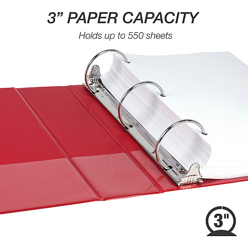 Samsill Economy 3" Round Ring View Binders 3" Binder Capacity - Letter - 8 1/2" x 11" Sheet Size - 550 Sheet Capacity - 3 x Round Ring Fastener(s) - 2 Internal Pocket(s) - Polypropylene, Chipboard - Red - 1.33 lb - Recycled - Exposed Rivet, Clear  (18583)