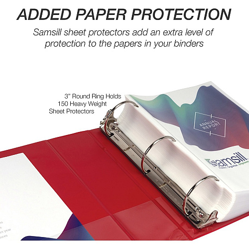Samsill Economy 3" Round Ring View Binders 3" Binder Capacity - Letter - 8 1/2" x 11" Sheet Size - 550 Sheet Capacity - 3 x Round Ring Fastener(s) - 2 Internal Pocket(s) - Polypropylene, Chipboard - Red - 1.33 lb - Recycled - Exposed Rivet, Clear  (18583)
