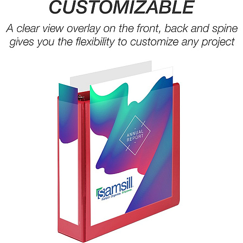 Samsill Economy 3" Round Ring View Binders 3" Binder Capacity - Letter - 8 1/2" x 11" Sheet Size - 550 Sheet Capacity - 3 x Round Ring Fastener(s) - 2 Internal Pocket(s) - Polypropylene, Chipboard - Red - 1.33 lb - Recycled - Exposed Rivet, Clear  (18583)
