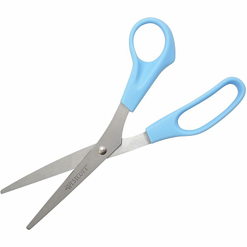 Westcott All Purpose 8" Stainless Steel Straight Scissors 8" Overall Length - Straight-left/right - Stainless Steel - Pointed Tip - Blue - 1 Each (13151)