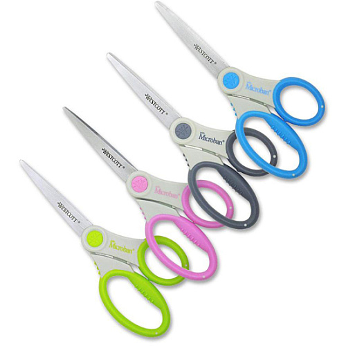 Westcott Student Ultra Soft Handle Scissors 7" Overall Length - Straight-left/right - Stainless Steel - Pointed Tip - Assorted - 1 Each (14609)