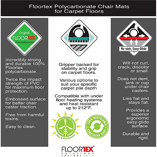 Cleartex Ultimat Ultimat&reg; Polycarbonate Rectangular Chair Mat for Carpets over 1/2" - 35" x 47" Carpeted Floor, Floor, Home, Office, Carpet - 47" Length x 35" Width x 0.110" Depth x 0.110" Thickness - Rectangular - Polycarbonate - Clear - 1 (118927ER)