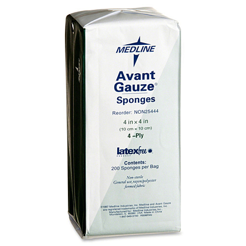 Medline Avant Nonsterile Gauze Nonwoven Sponges 4 Ply - 4" Width x 4" Length - White - 200 / Box (NON25444)