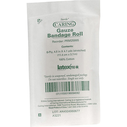 Medline Sterile Gauze Bandage Roll 6 Ply - 4.50" Width x 12.30 ft Length - White - 100 / Box (PRM25865)