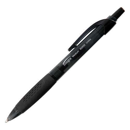 Integra Easy Click Retractable Ballpoint Pen Medium Pen Point - Retractable - Black Ink - Black Barrel - 1 Dozen (82955)