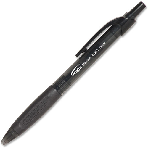Integra Easy Click Retractable Ballpoint Pen Medium Pen Point - Retractable - Black Ink - Black Barrel - 1 Dozen (82955)