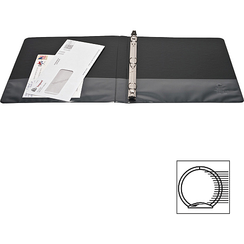 Business Source Round-ring View Binder 1 1/2" Binder Capacity - Letter - 8 1/2" x 11" Sheet Size - 350 Sheet Capacity - Fastener(s): Round Ring - Pocket(s): 2, Internal - Polypropylene, Chipboard - Black - Wrinkle-free, Gap-free Ring, Clear Ove (BSN09954)