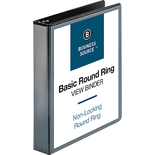 Business Source Round-ring View Binder 1 1/2" Binder Capacity - Letter - 8 1/2" x 11" Sheet Size - 350 Sheet Capacity - Fastener(s): Round Ring - Pocket(s): 2, Internal - Polypropylene, Chipboard - Black - Wrinkle-free, Gap-free Ring, Clear Ove (BSN09954)