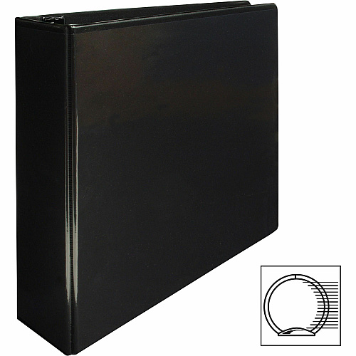 Business Source Round-ring View Binder 3" Binder Capacity - Letter - 8 1/2" x 11" Sheet Size - 625 Sheet Capacity - Fastener(s): Round Ring - Pocket(s): 2, Internal - Polypropylene - Black - Wrinkle-free, Gap-free Ring, Clear Overlay, Non Locki (BSN09958)