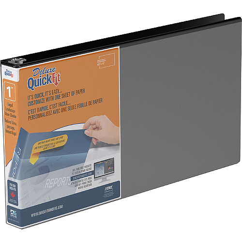 QuickFit Landscape Round Ring View Binder for Spreadsheets 1" Binder Capacity - Legal - 8 1/2" x 14" Sheet Size - Fastener(s): Round Ring - Pocket(s): 2, Internal - Black - Recycled - Heavy Duty, Locking Ring, Clear Overlay - 1 Each (95011L)