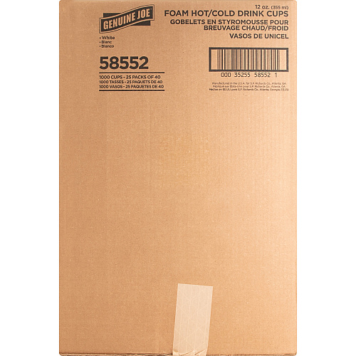 Genuine Joe 12 oz Hot/Cold Foam Cups 12 fl oz - White - Foam - Hot Drink, Cold Drink - 40/Pack - 25 / Carton (GJO58552)