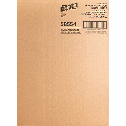 Genuine Joe 16 oz Hot/Cold Foam Cups 16 fl oz - White - Foam - Hot Drink, Cold Drink - 25/Pack - 20 / Carton (GJO58554)