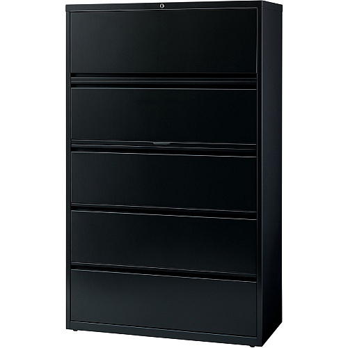 Lorell Fortress Series Lateral File w/Roll-out Posting Shelf 42" Width x 18.6" Depth x 67.7" Height - 5 x Drawer(s) for File - Letter, Legal, A4 - Lateral - Interlocking, Label Holder, Leveling Glide, Ball-bearing Suspension - Black - Recycled (LLR60550)