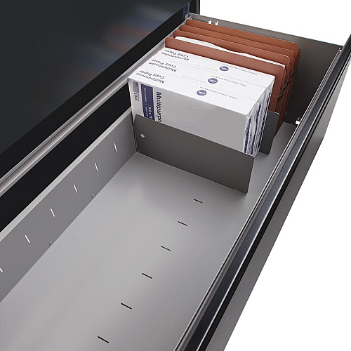 Lorell Fortress Series Lateral File w/Roll-out Posting Shelf 42" Width x 18.6" Depth x 67.7" Height - 5 x Drawer(s) for File - Letter, Legal, A4 - Lateral - Interlocking, Label Holder, Leveling Glide, Ball-bearing Suspension - Black - Recycled (LLR60550)