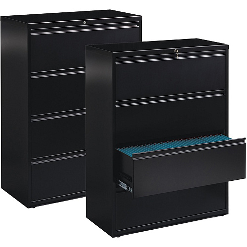 Lorell Fortress Series Lateral File 42" Width x 18.6" Depth x 52.5" Height - 4 x Drawer(s) for File - Letter, Legal, A4 - Lateral - Interlocking, Leveling Glide, Label Holder, Ball-bearing Suspension - Black - Recycled (LLR60552)