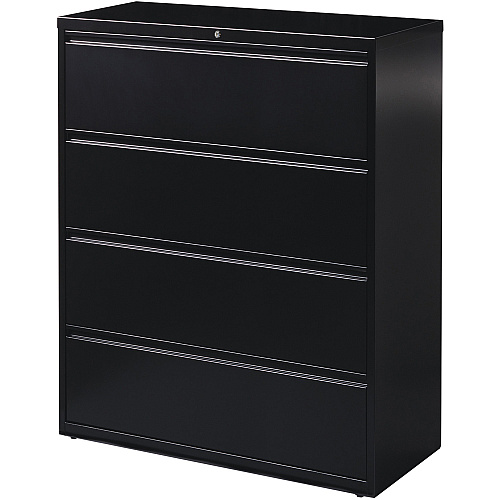 Lorell Fortress Series Lateral File 42" Width x 18.6" Depth x 52.5" Height - 4 x Drawer(s) for File - Letter, Legal, A4 - Lateral - Interlocking, Leveling Glide, Label Holder, Ball-bearing Suspension - Black - Recycled (LLR60552)
