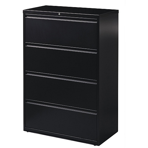 Lorell Fortress Series Lateral File 36" Width x 18.6" Depth x 52.5" Height - 4 x Drawer(s) for File - Letter, Legal, A4 - Lateral - Ball-bearing Suspension, Leveling Glide, Label Holder, Interlocking - Black - Steel - Recycled (LLR60553)