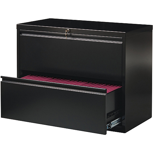 Lorell Fortress Series Lateral File 36" Width x 18.6" Depth x 28.1" Height - 2 x Drawer(s) for File - Letter, Legal, A4 - Lateral - Leveling Glide, Label Holder, Ball-bearing Suspension, Interlocking - Black - Steel - Recycled (LLR60555)