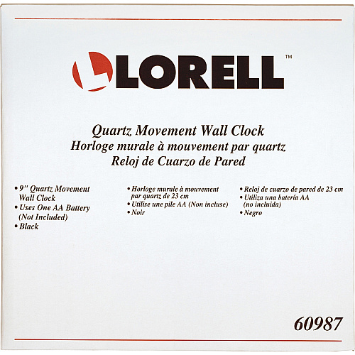 Lorell 9" Round Wall Clock Analog - Quartz - White Main Dial - Black Case - Plastic (LLR60987)