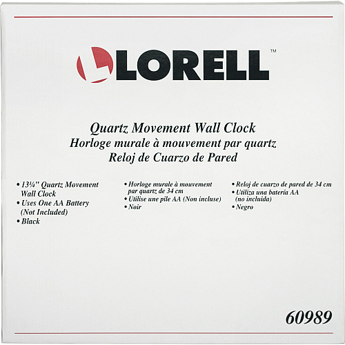 Lorell 13-1/4" Round Wall Clock Analog - Quartz - White Main Dial - Black Case - Plastic (LLR60989)