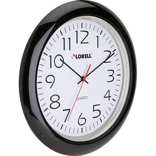 Lorell 13-1/4" Round Wall Clock Analog - Quartz - White Main Dial - Black Case - Plastic (LLR60989)
