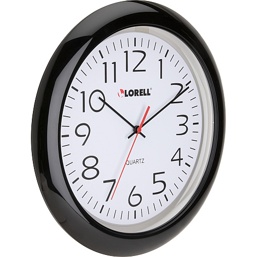 Lorell 13-1/4" Round Wall Clock Analog - Quartz - White Main Dial - Black Case - Plastic (LLR60989)