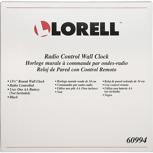Lorell 13-1/4" Radio-Controlled Wall Clock Analog - Quartz - White Main Dial - Black Case - Plastic (LLR60994)