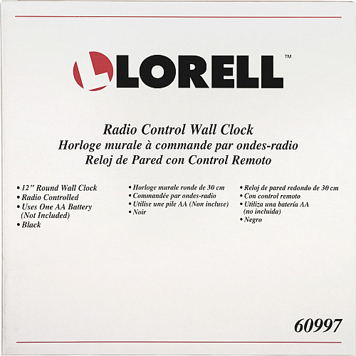 Lorell 12" Round Radio-Controlled Wall Clock Analog - Quartz - White Main Dial - Black Case - Plastic (60997)