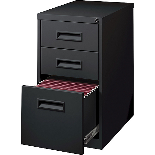 Lorell 22" Box/Box/File Mobile File Cabinet with Recessed Pull 15" Width x 22" Depth x 27.8" Height - 3 x Drawer(s) for Box, File - Letter - Security Lock, Ball-bearing Suspension - Black - Powder Coated - Steel - Recycled (LLR67737)