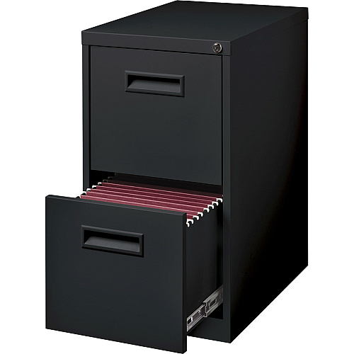 Lorell 19" File/File Mobile File Cabinet with Recessed Pull 15" Width x 19" Depth x 28" Height - 2 x Drawer(s) for File - Letter - Locking Casters, Security Lock, Ball-bearing Suspension - Black - Powder Coated - Steel - Recycled (LLR67741)