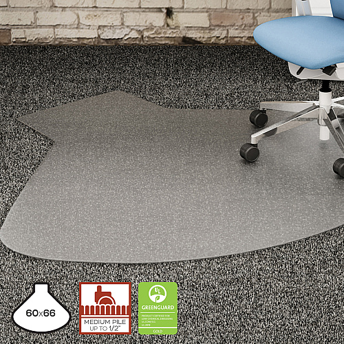 Lorell L-Workstation Medium-pile Chairmat Carpeted Floor - 66" Length x 60" Width x 0.125" Thickness - Lip Size 12" Length x 20" Width - Vinyl - Clear - 1 Each (LLR69156)