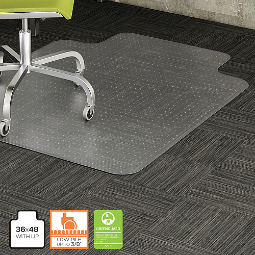 Lorell Standard Lip Low-pile Chairmat Carpeted Floor - 48" Length x 36" Width x 0.122" Thickness - Lip Size 10" Length x 19" Width - Vinyl - Clear - 1 Each (LLR69157)
